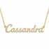 Cassandra name necklace in solid 14K Yellow Gold, handmade in Los Angeles