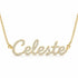 Celeste name necklace in solid 14K Yellow Gold, handmade in Los Angeles