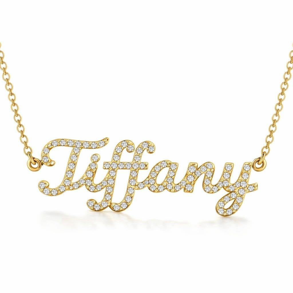 Diamond Gold Name Necklace - Tiffany