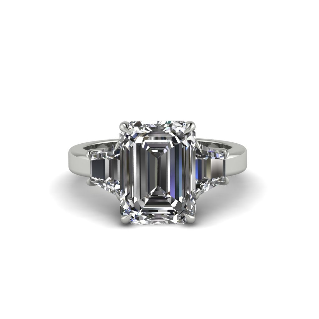 Diamond Emerald Cut Three Stone Ring With Custom Baguette - Yvette No. 3