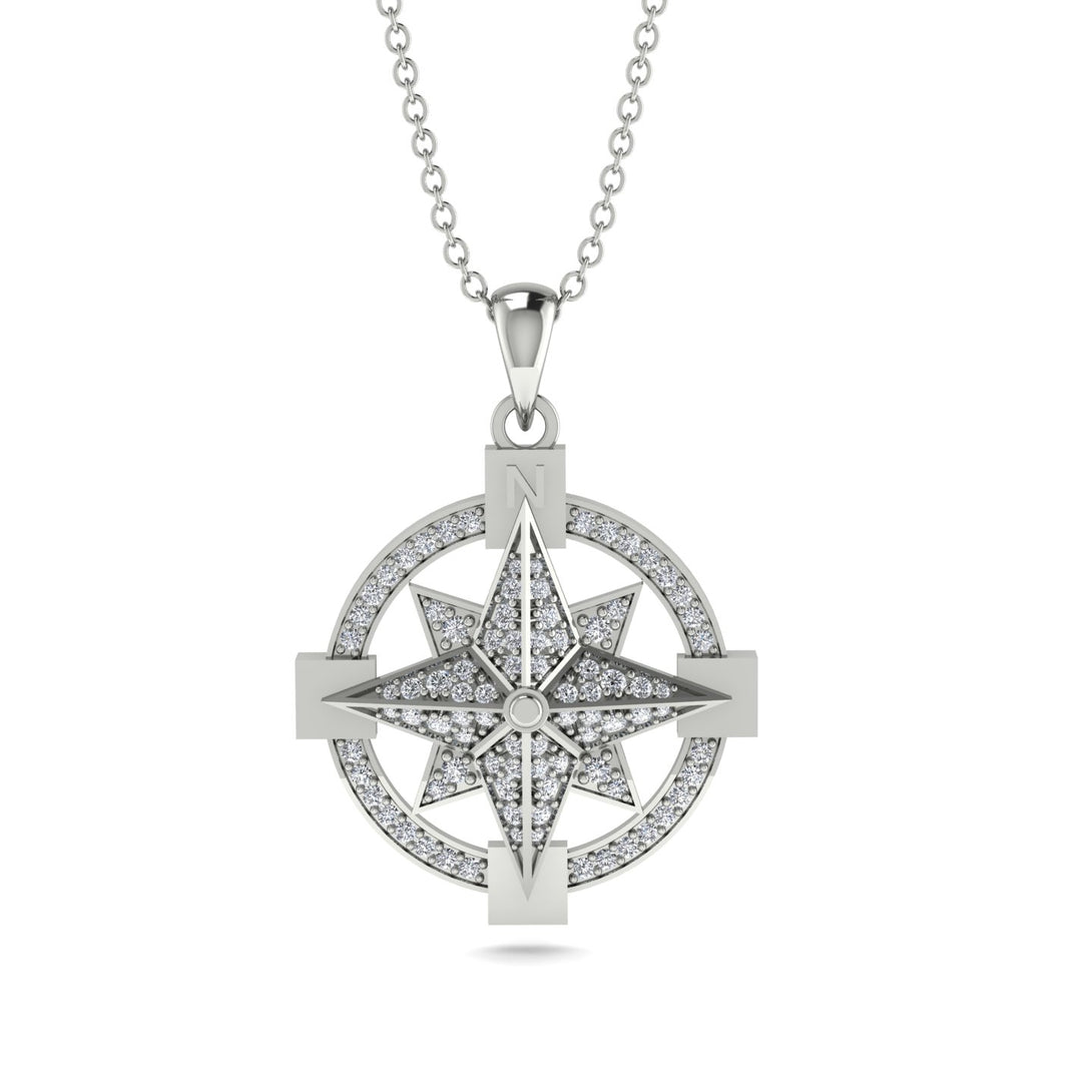 Diamond-Encrusted Compass Charm Necklace - Celeste No. 3