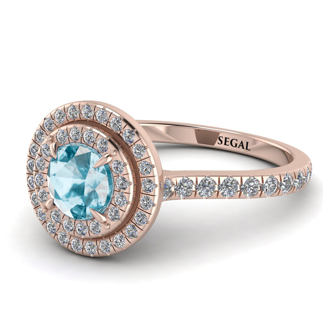 Double Halo Aquamarine Ring - Zoey No. 402