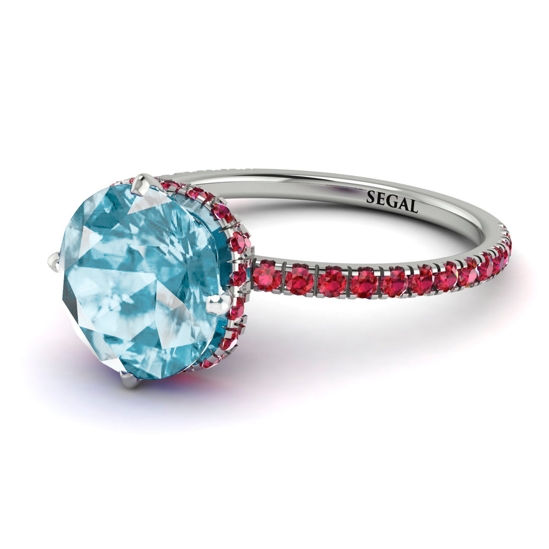 Double Hidden Halo Aquamarine Engagement Ring - Angelina No. 412