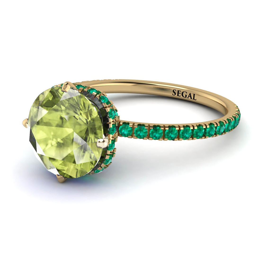 Double Hidden Halo Peridot Engagement Ring - Angelina No. 704