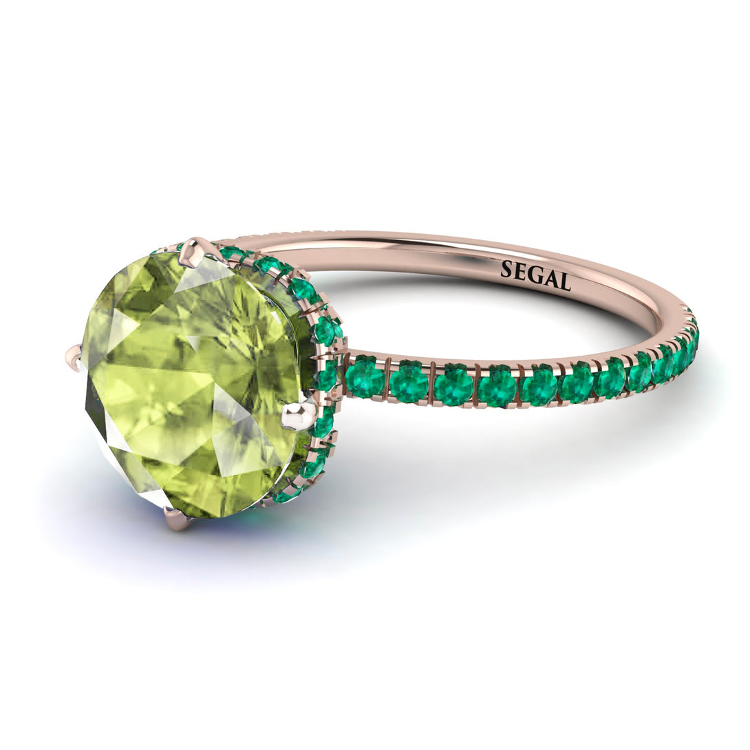 Double Hidden Halo Peridot Engagement Ring - Angelina No. 705