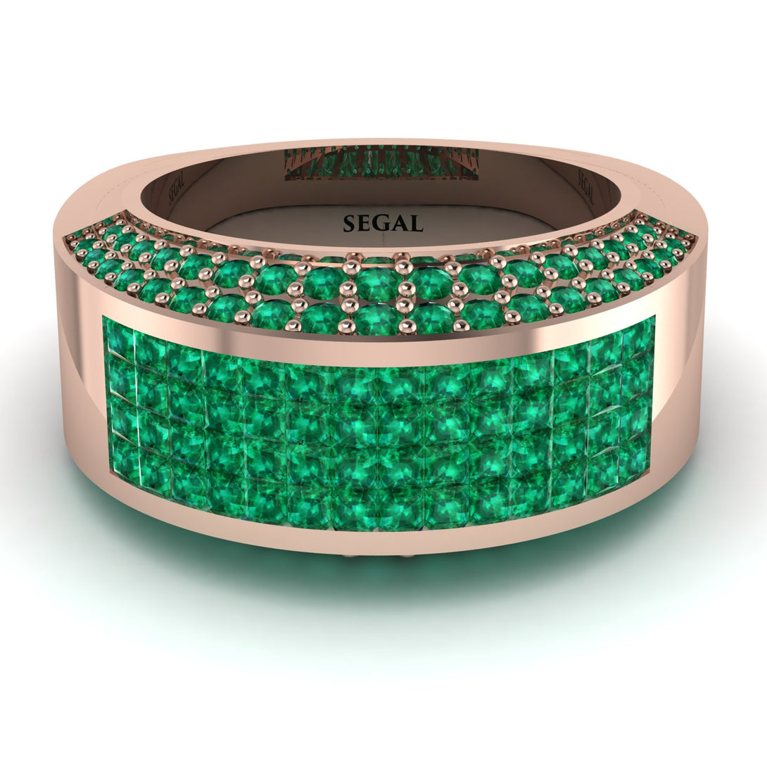Emerald Cluster Wide Fancy Wedding Band - Kyla No. 20