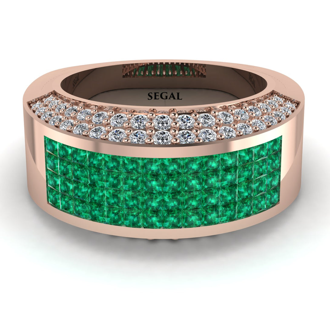 Emerald Cluster Wide Fancy Wedding Band - Kyla No. 5