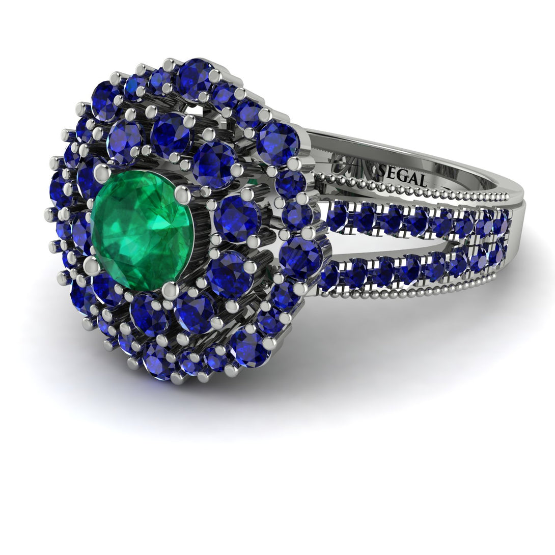 Emerald Double Halo Gold Engagement Ring - Danielle No. 66