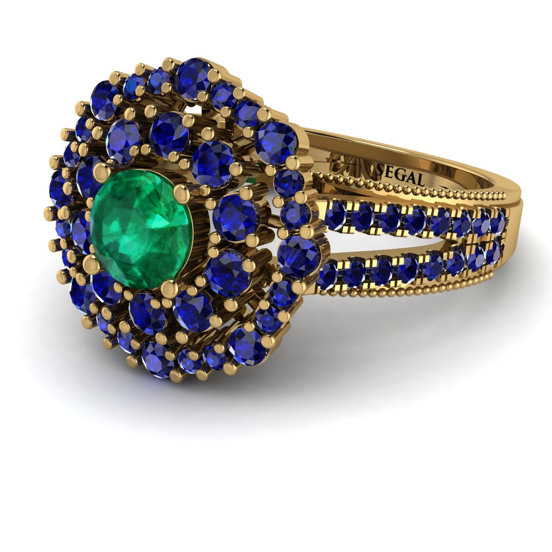 Emerald Double Halo Gold Engagement Ring - Danielle No. 64