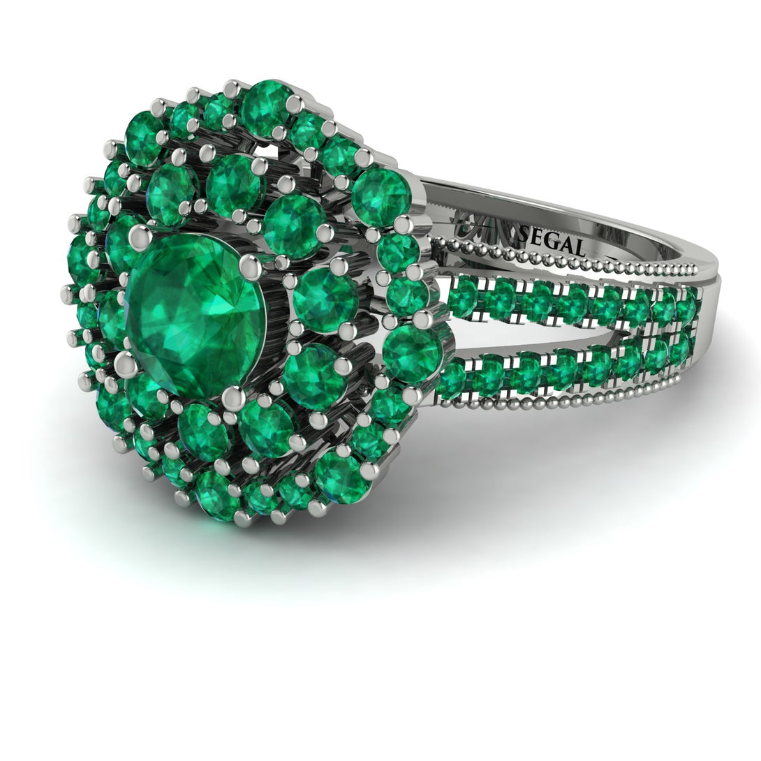 Emerald Double Halo Gold Engagement Ring - Danielle No. 21