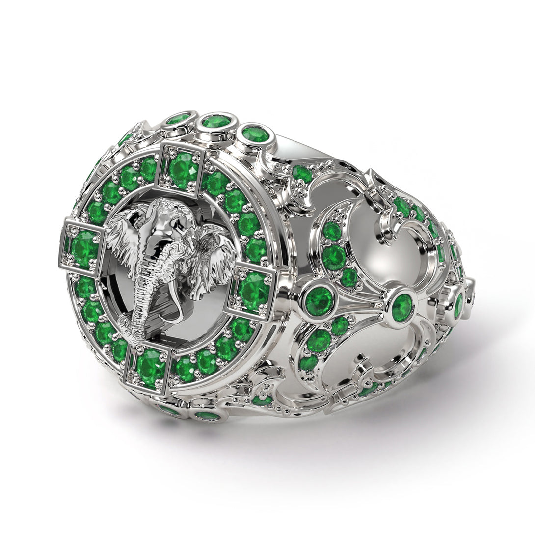 Emerald Bespoke Elephant Men’s Fashion Ring  - Charles No. 6
