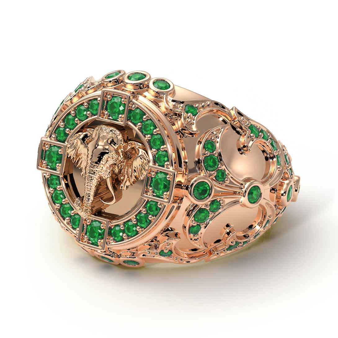 Emerald Bespoke Elephant Men’s Fashion Ring  - Charles No. 5