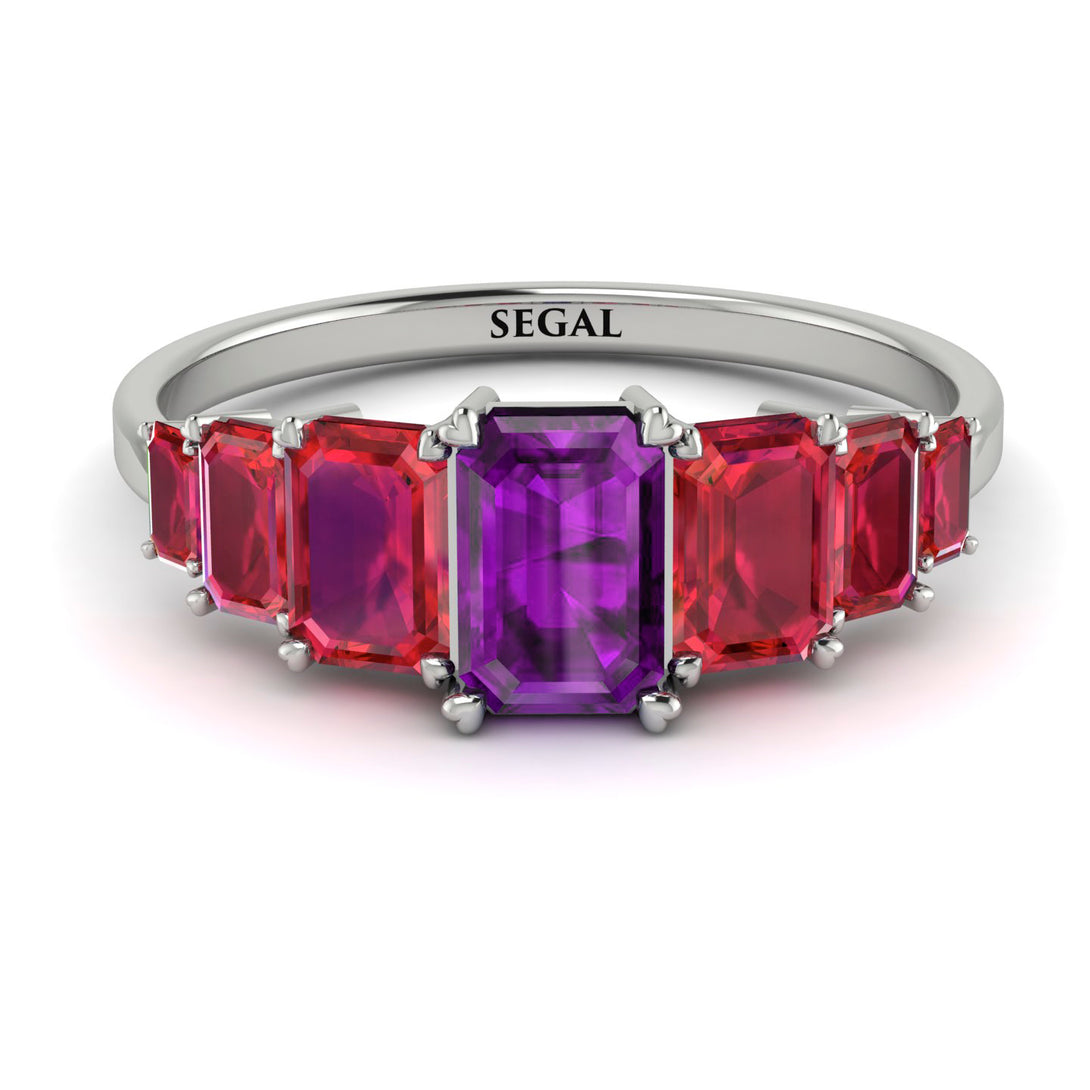 Emerald Cut Amethyst Geometrical Ring - Briella No. 312