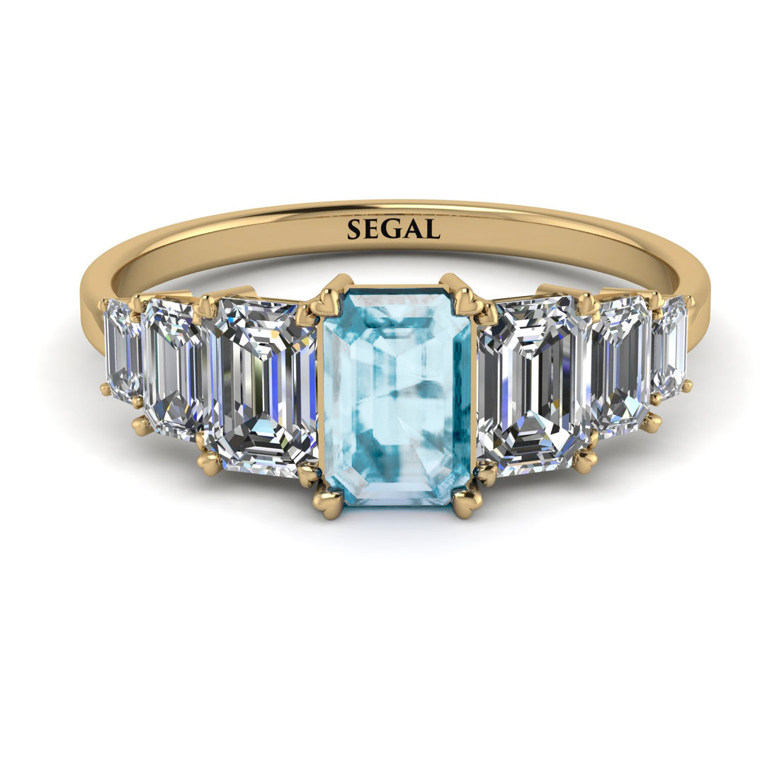 Emerald Cut Aquamarine Geometrical Ring - Briella No. 401