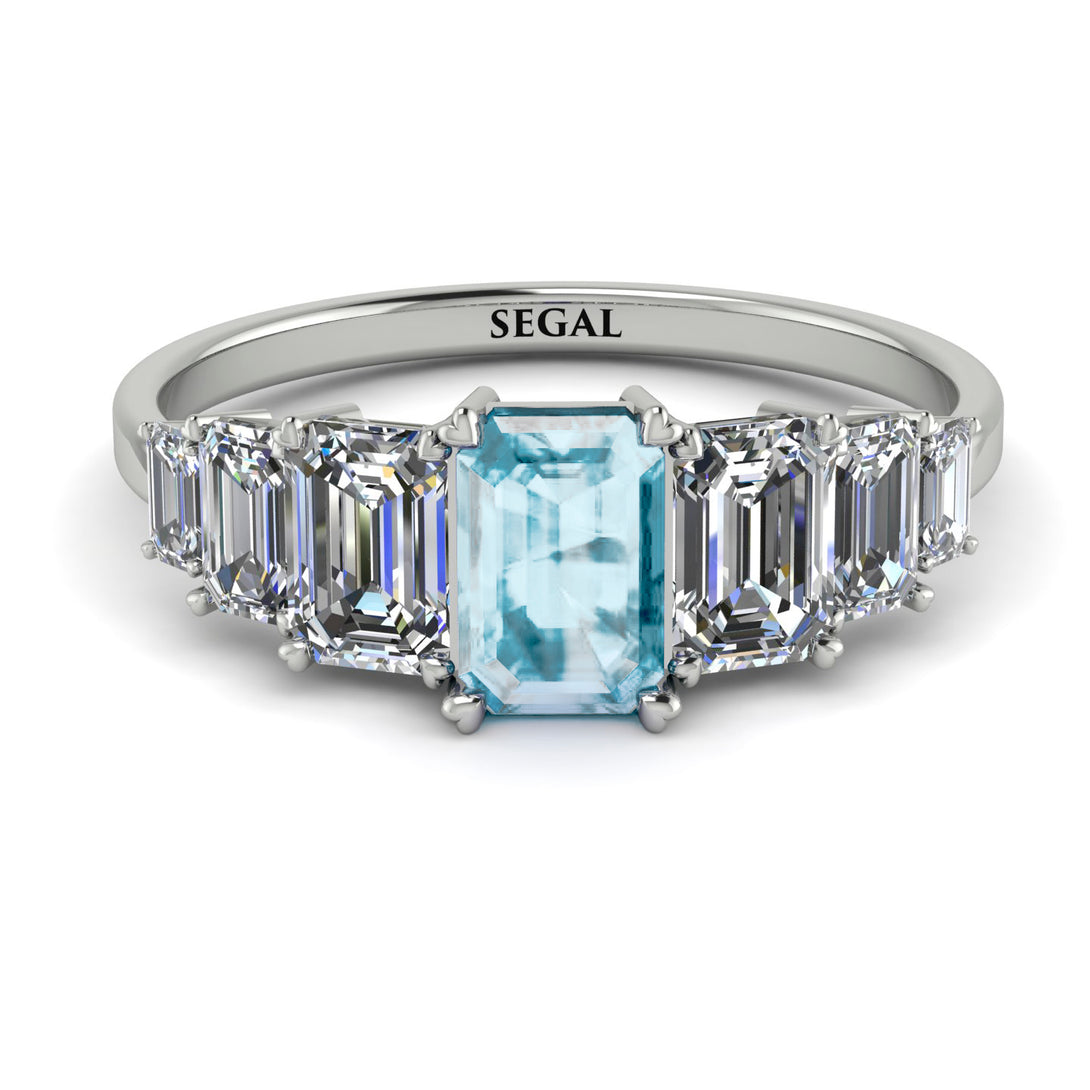 Emerald Cut Aquamarine Geometrical Ring - Briella No. 403