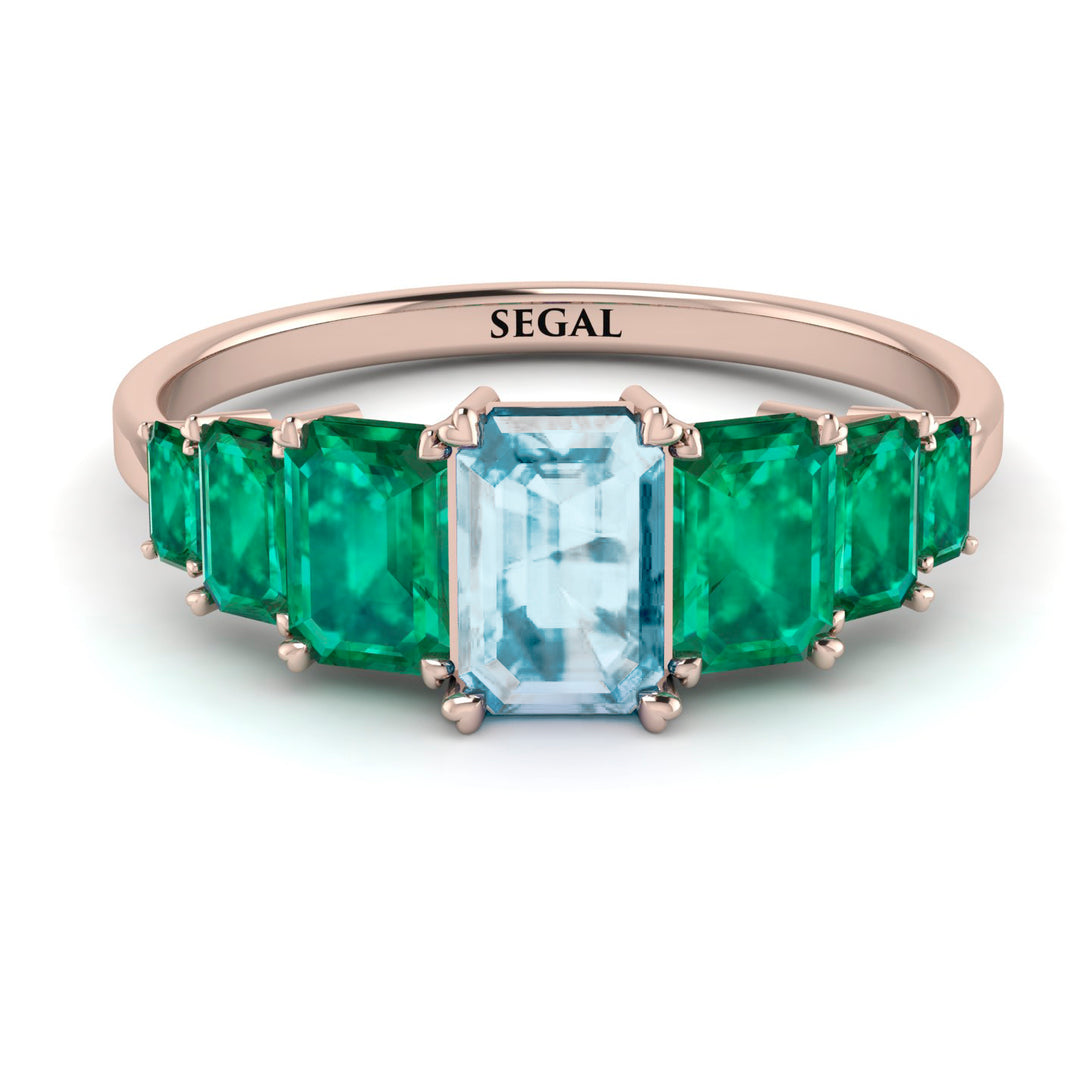 Emerald Cut Aquamarine Geometrical Ring - Briella No. 405