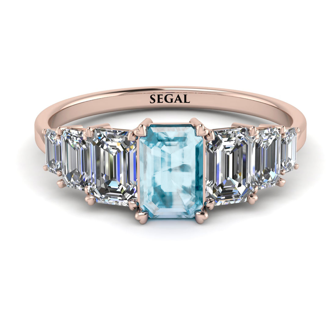 Emerald Cut Aquamarine Geometrical Ring - Briella No. 402