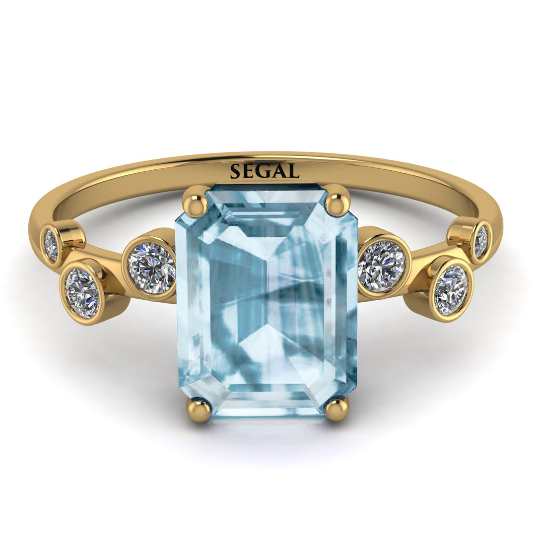 Emerald Cut Aquamarine Ring With Bezel - Alina No. 401