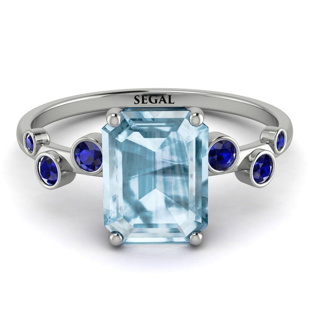 Emerald Cut Aquamarine Ring With Bezel - Alina No. 415