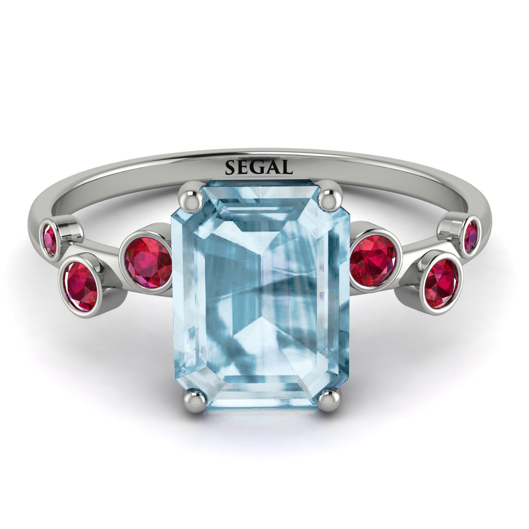 Emerald Cut Aquamarine Ring With Bezel - Alina No. 412