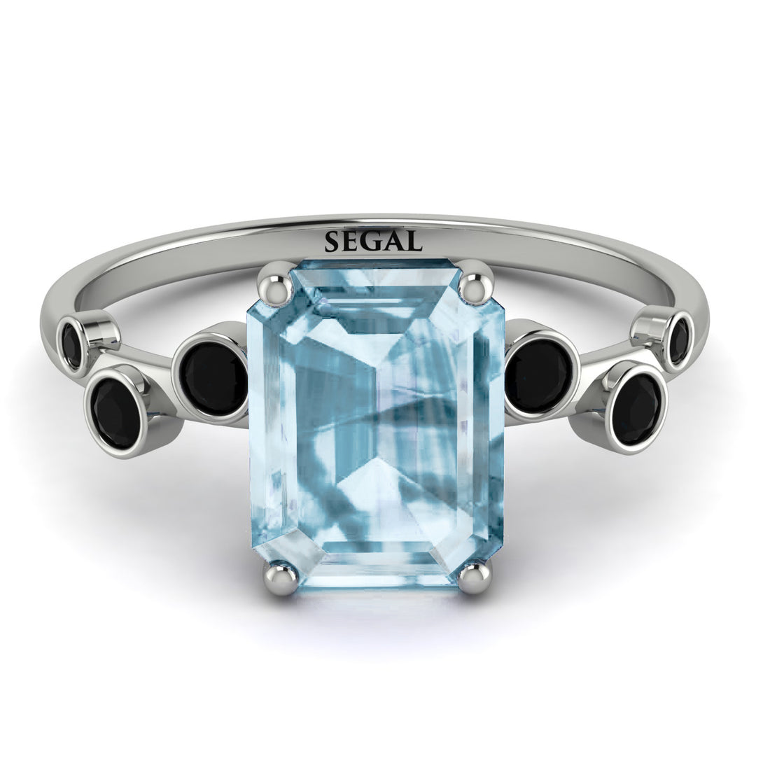 Emerald Cut Aquamarine Ring With Bezel - Alina No. 409