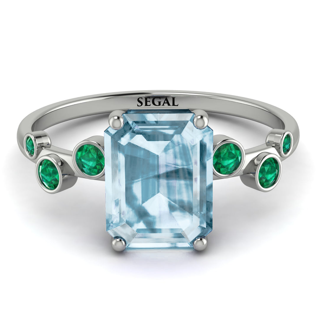 Emerald Cut Aquamarine Ring With Bezel - Alina No. 406