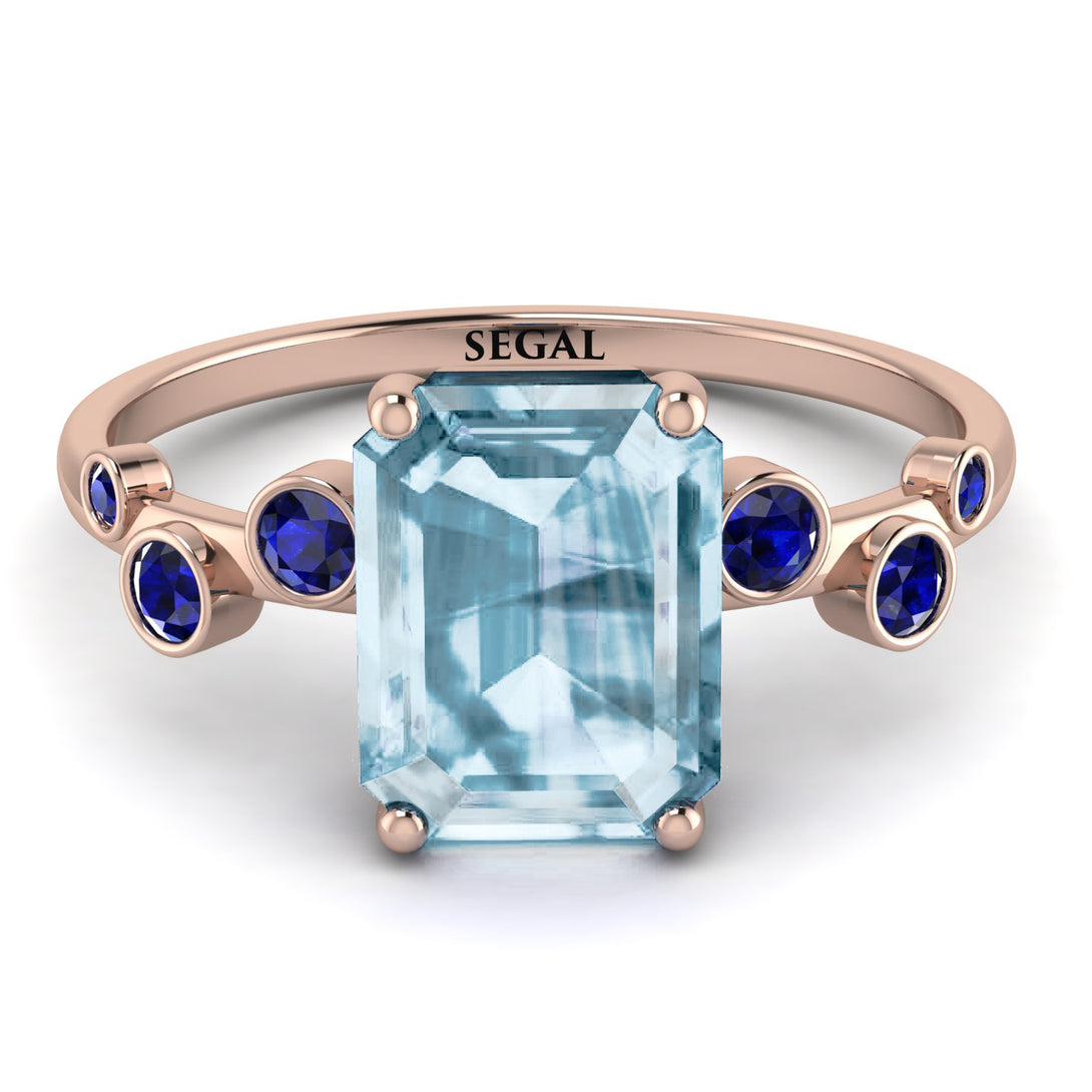 Emerald Cut Aquamarine Ring With Bezel - Alina No. 414