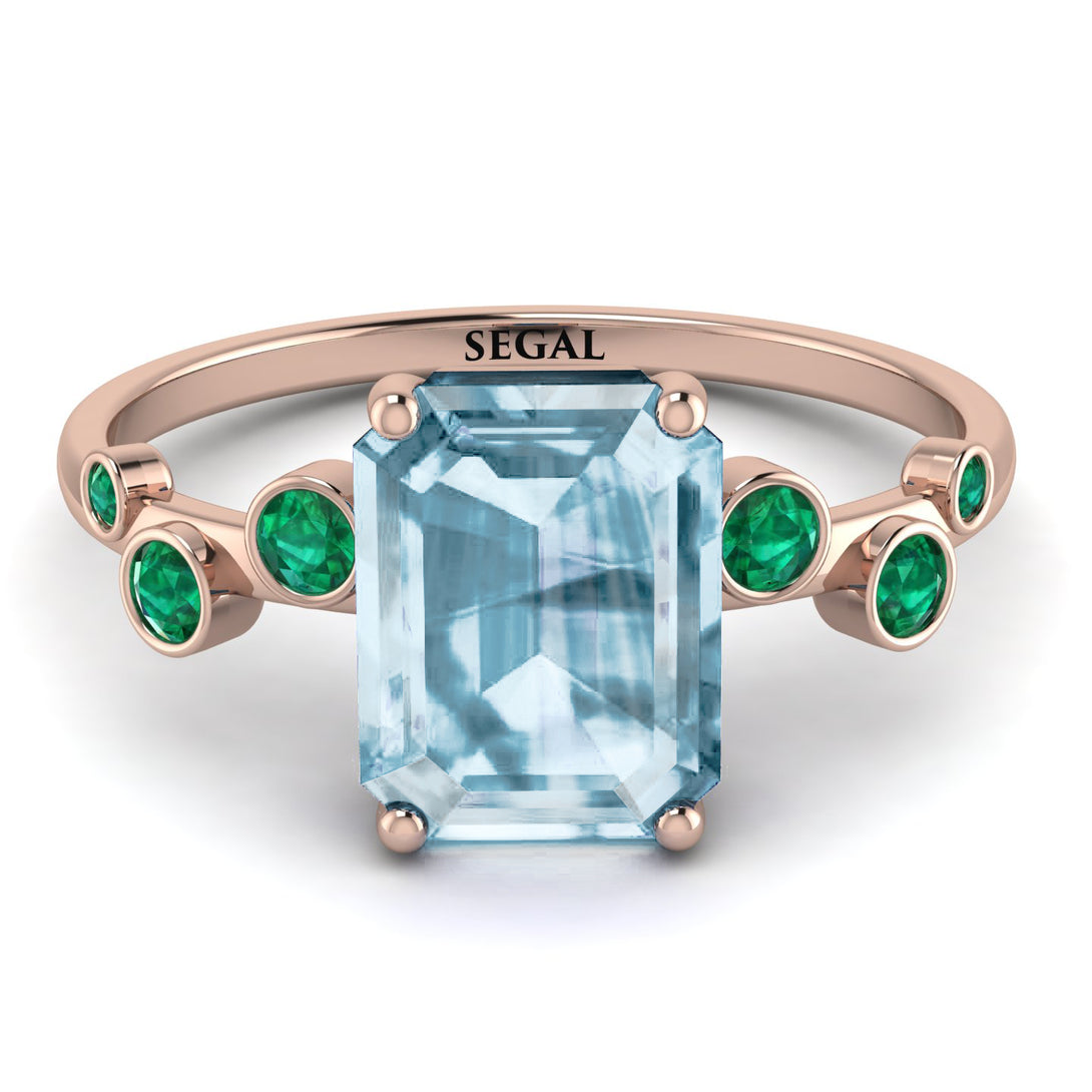 Emerald Cut Aquamarine Ring With Bezel - Alina No. 405