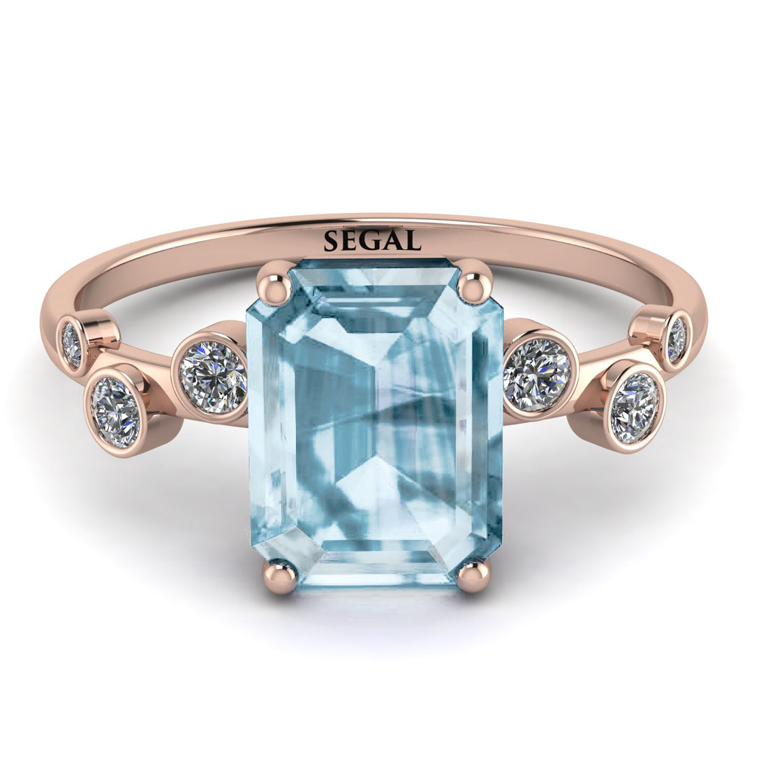 Emerald Cut Aquamarine Ring With Bezel - Alina No. 402