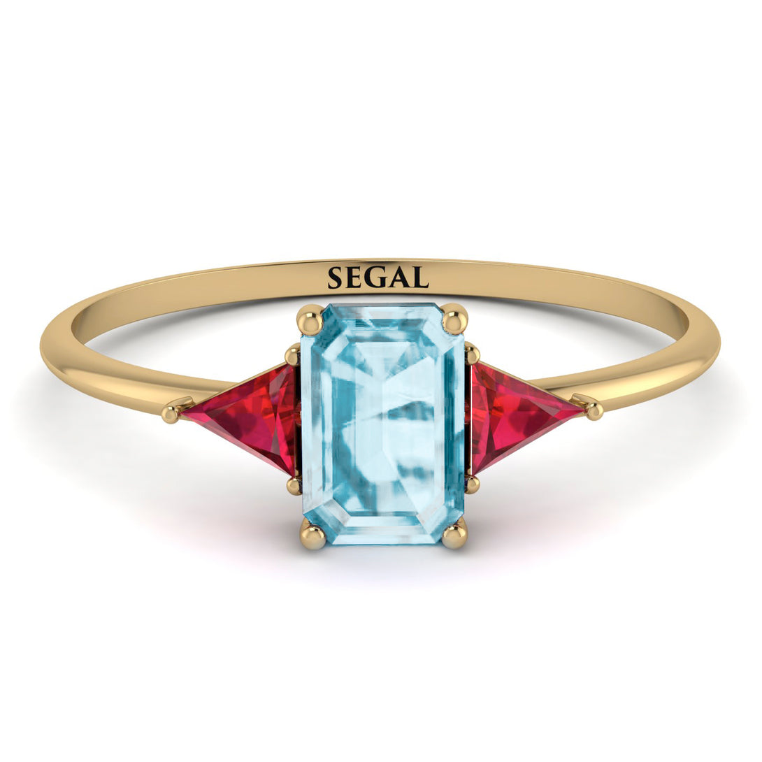 Emerald Cut Aquamarine With Triangles Ring - Remi No. 410