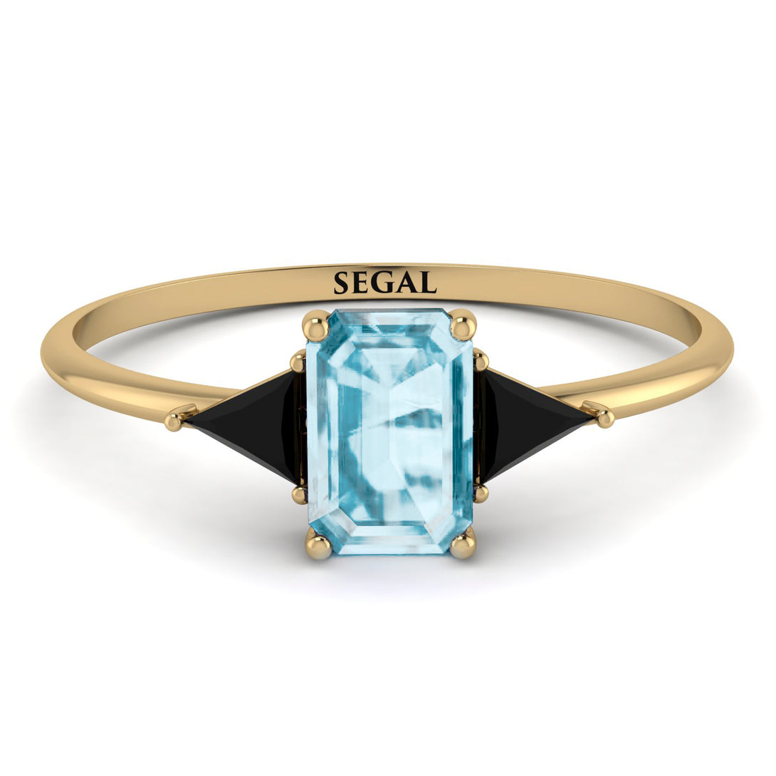 Emerald Cut Aquamarine With Triangles Ring - Remi No. 407