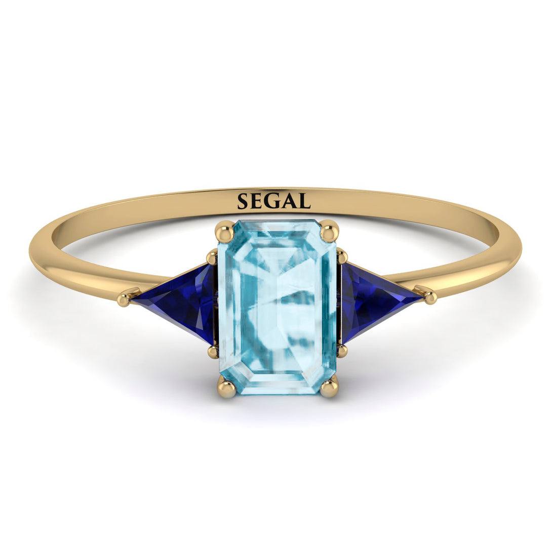 Emerald Cut Aquamarine With Triangles Ring - Remi No. 413