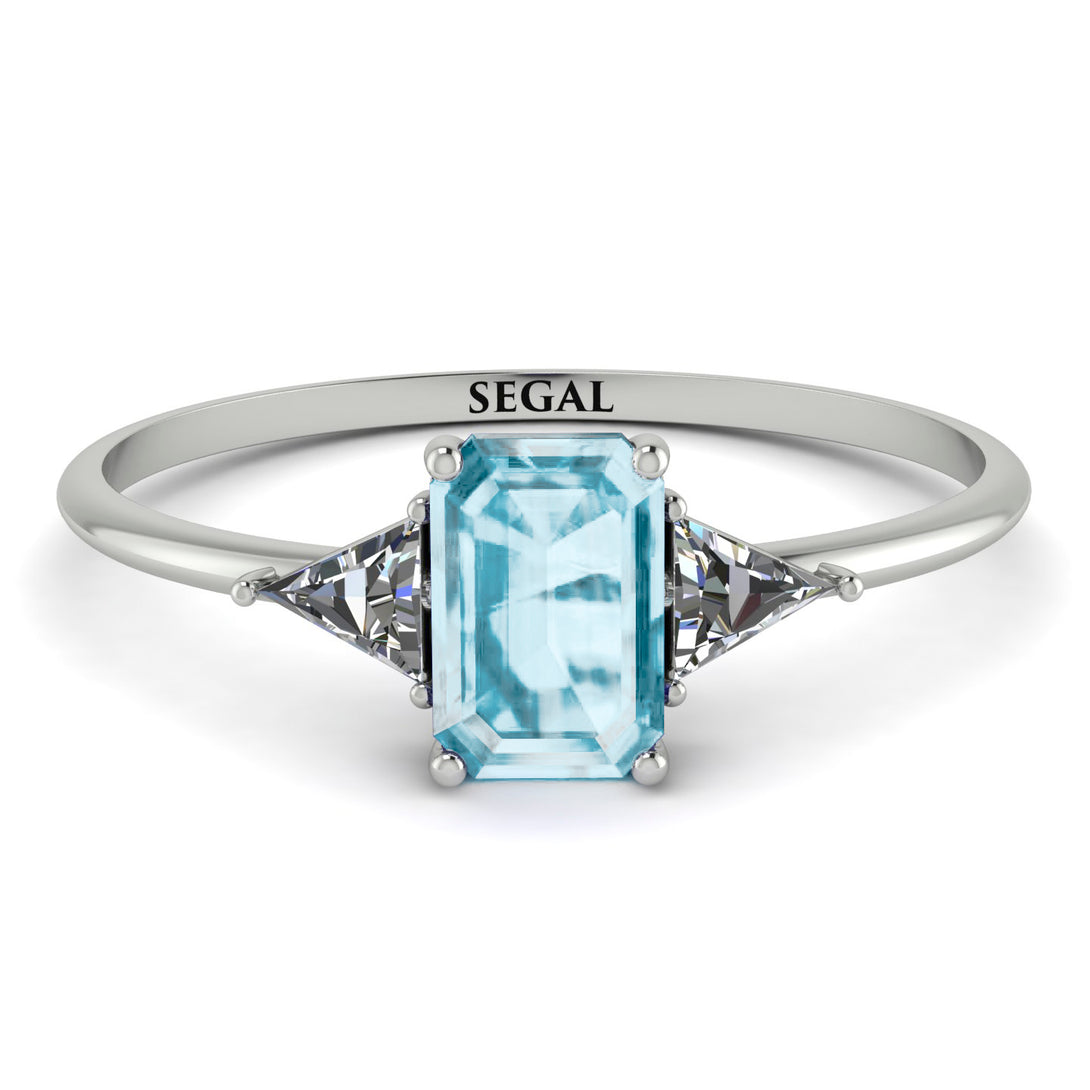 Emerald Cut Aquamarine With Triangles Ring - Remi No. 403