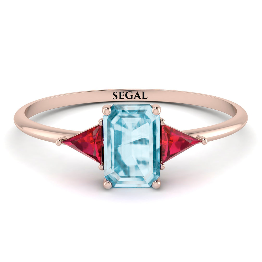 Emerald Cut Aquamarine With Triangles Ring - Remi No. 411
