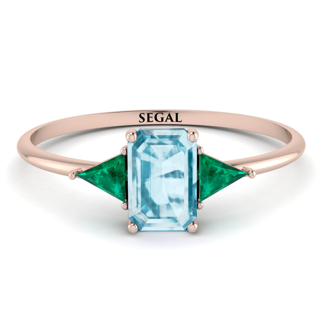Emerald Cut Aquamarine With Triangles Ring - Remi No. 405