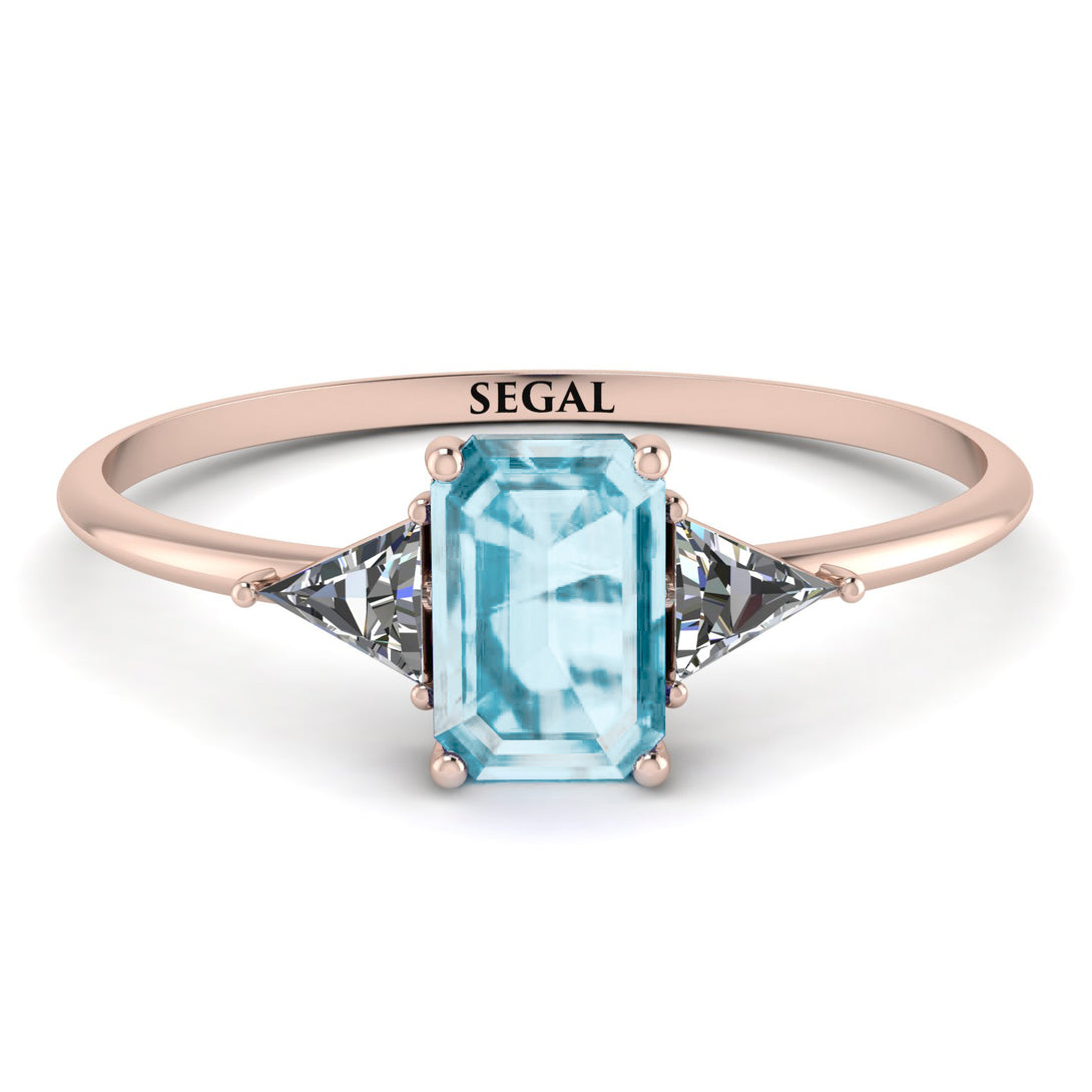 Emerald Cut Aquamarine With Triangles Ring - Remi No. 402