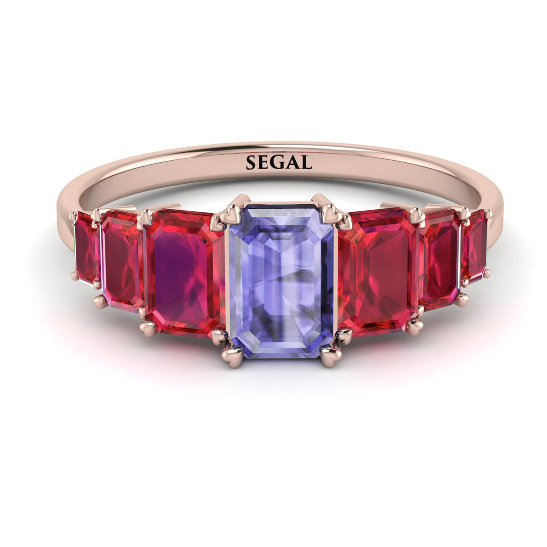 Emerald Cut Tanzanite Geometrical Ring - Briella No. 211