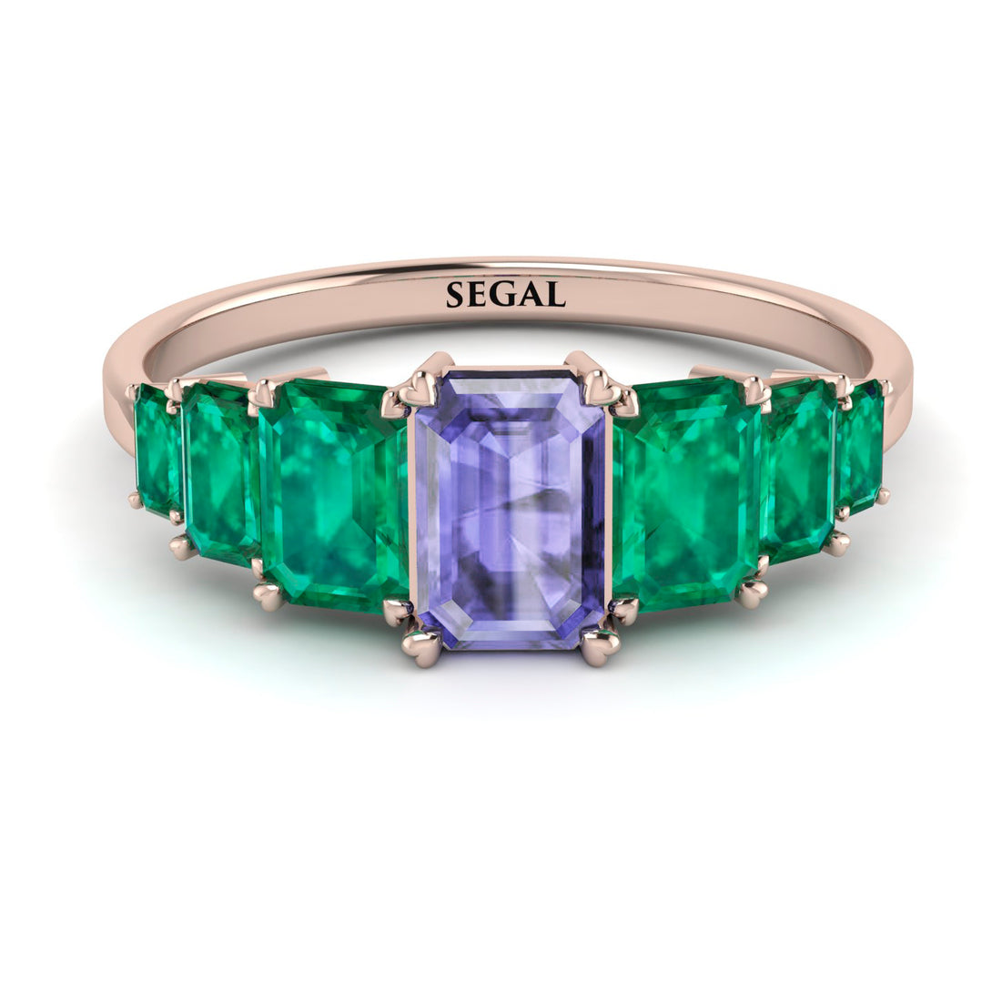 Emerald Cut Tanzanite Geometrical Ring - Briella No. 205