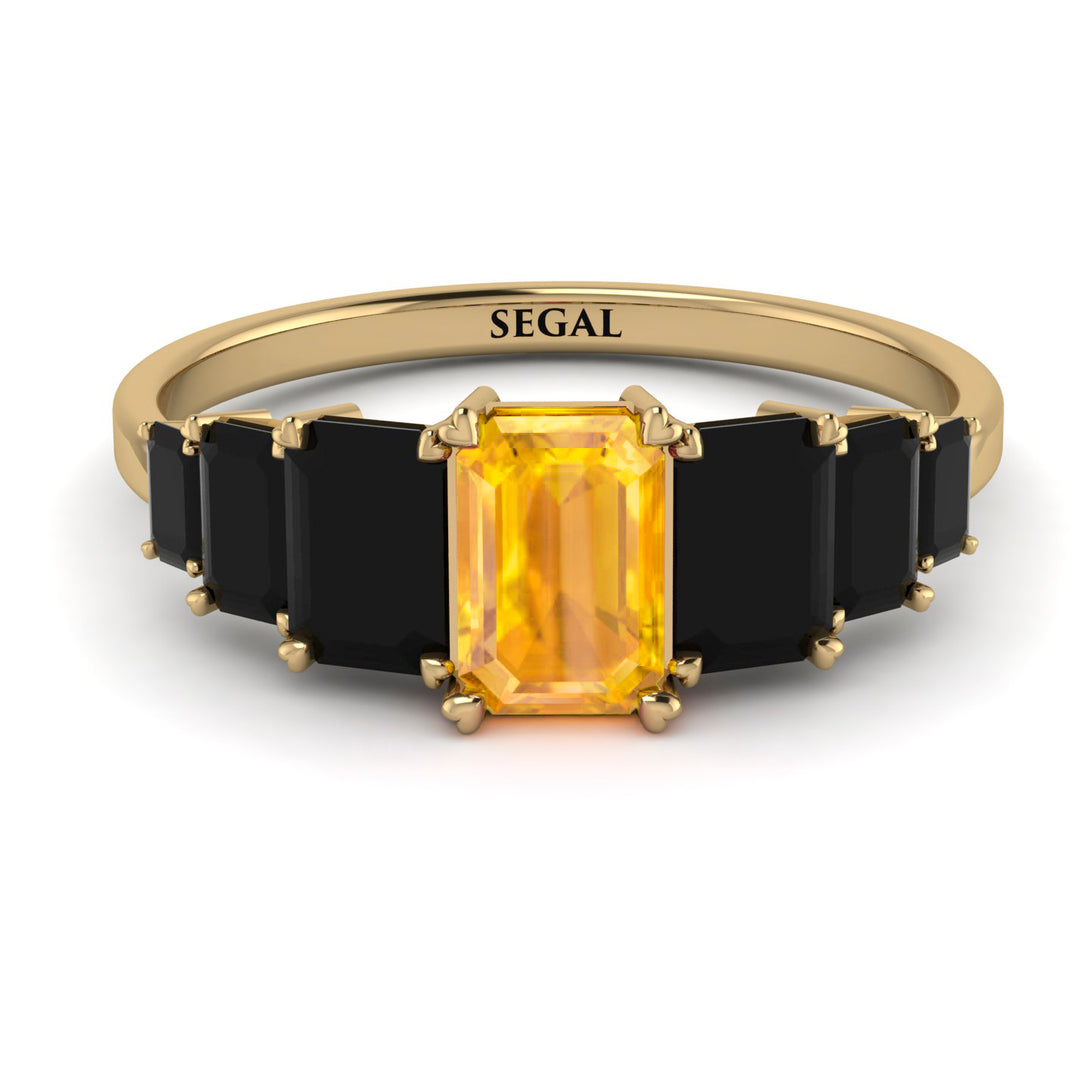 Emerald Cut Yellow Diamond Geometrical Ring - Briella No. 1007