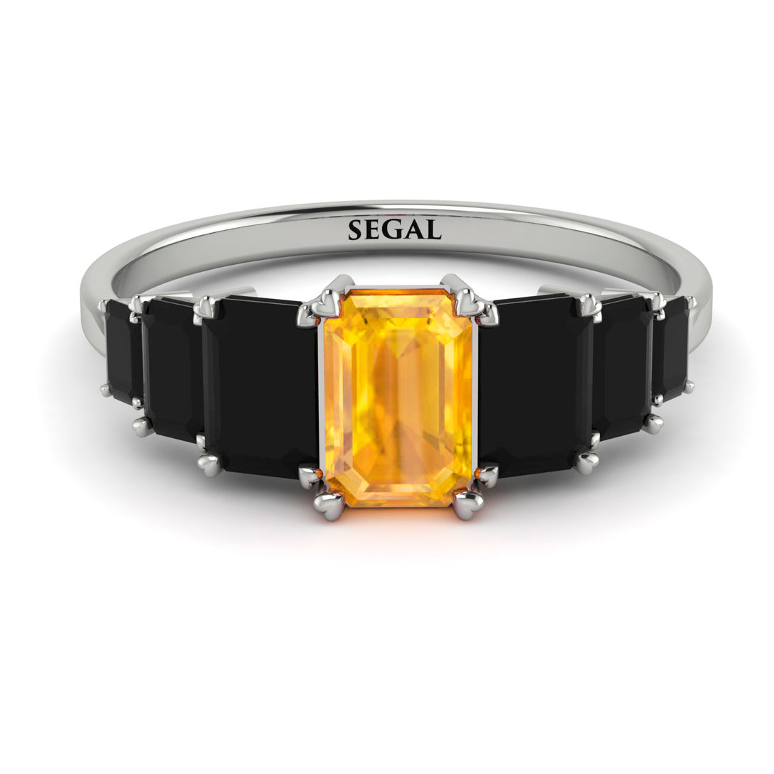 Emerald Cut Yellow Diamond Geometrical Ring - Briella No. 1009
