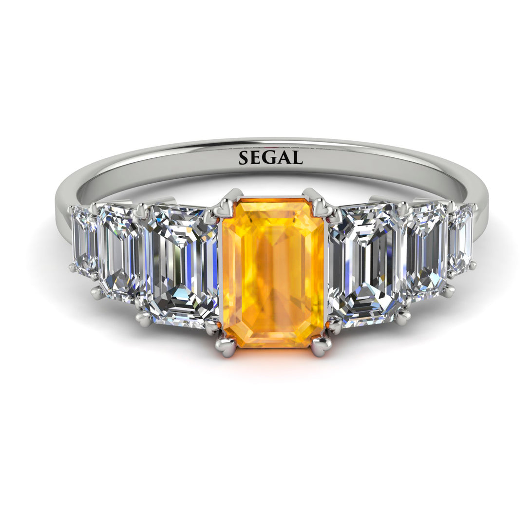 Emerald Cut Yellow Diamond Geometrical Ring - Briella No. 1003