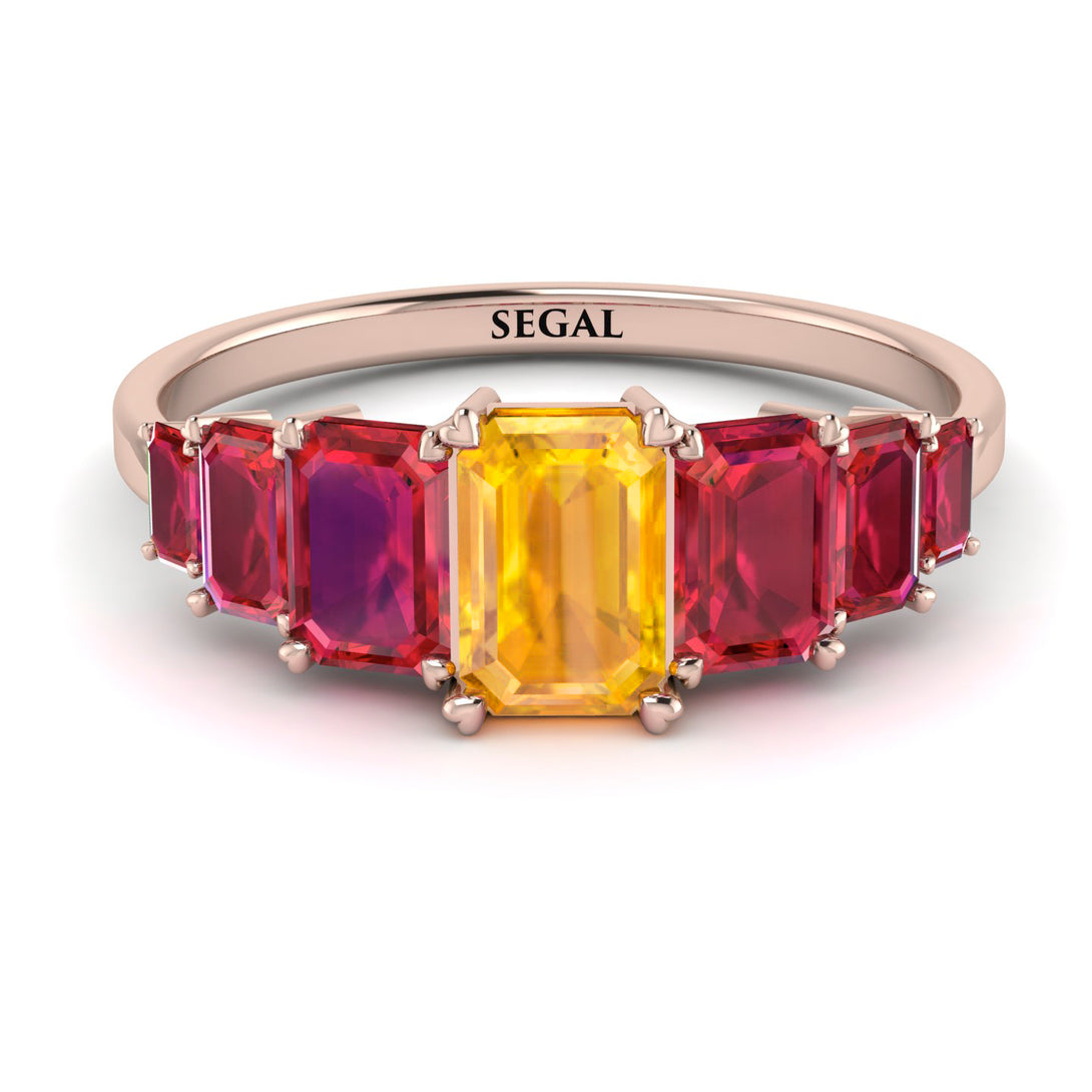 Emerald Cut Yellow Diamond Geometrical Ring - Briella No. 1011
