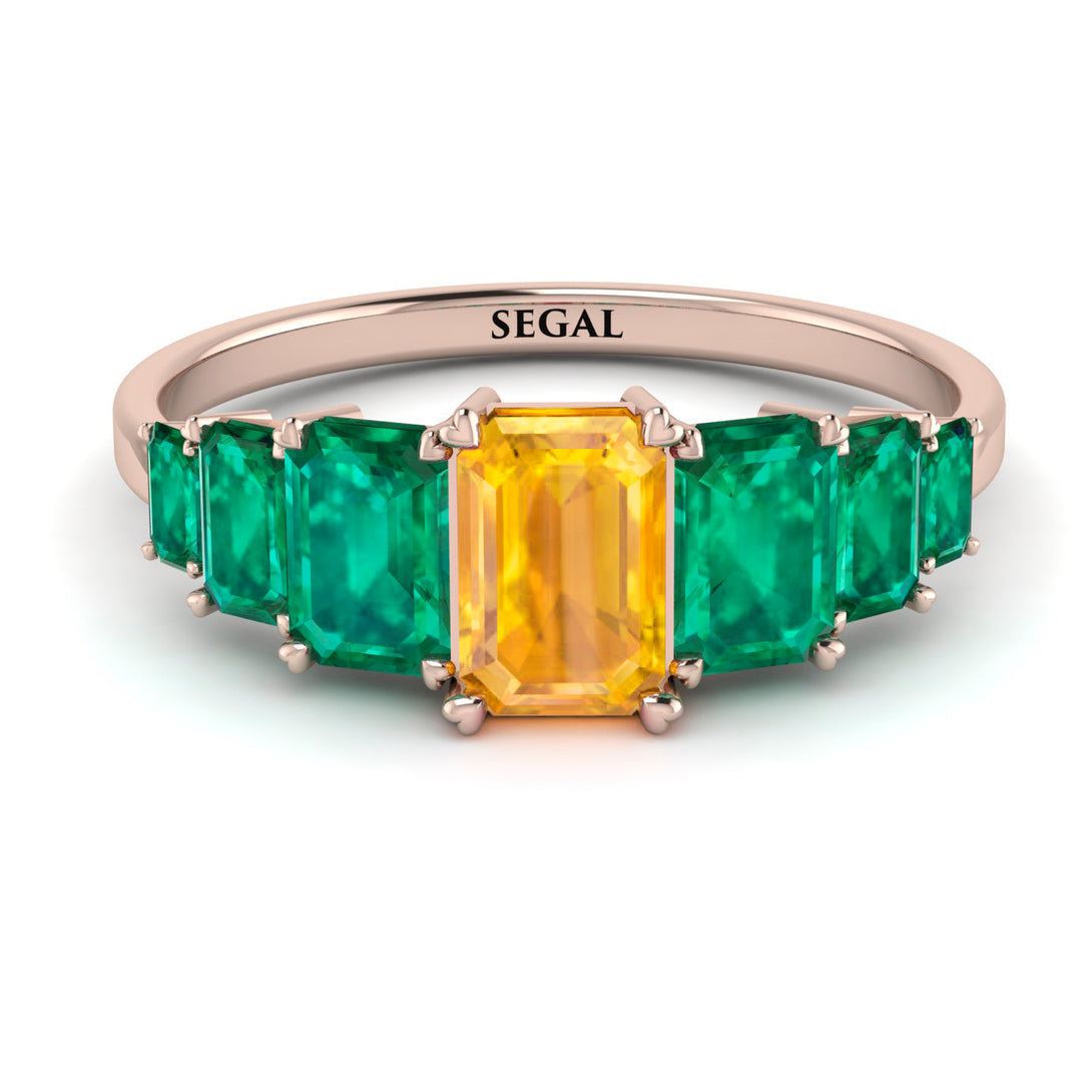 Emerald Cut Yellow Diamond Geometrical Ring - Briella No. 1005