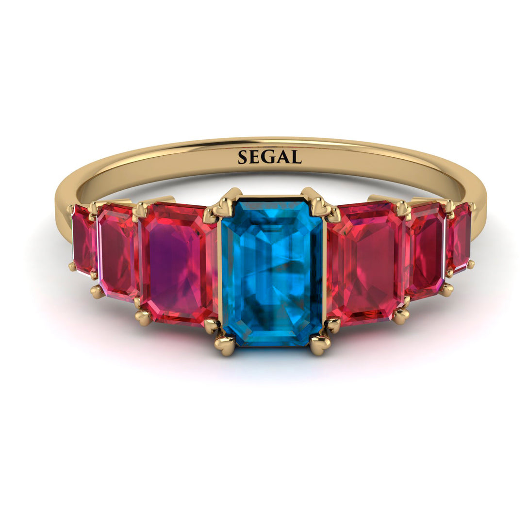 Emerald Cut Blue Topaz Geometrical Ring - Briella No. 510
