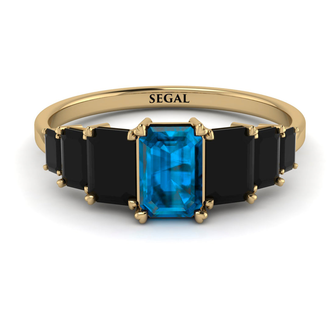 Emerald Cut Blue Topaz Geometrical Ring - Briella No. 507