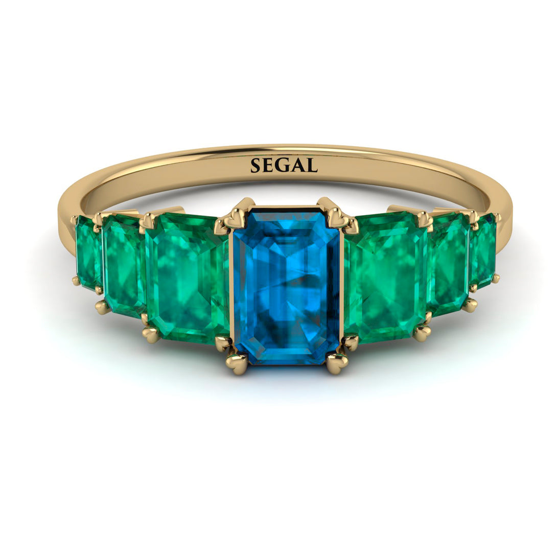 Emerald Cut Blue Topaz Geometrical Ring - Briella No. 504