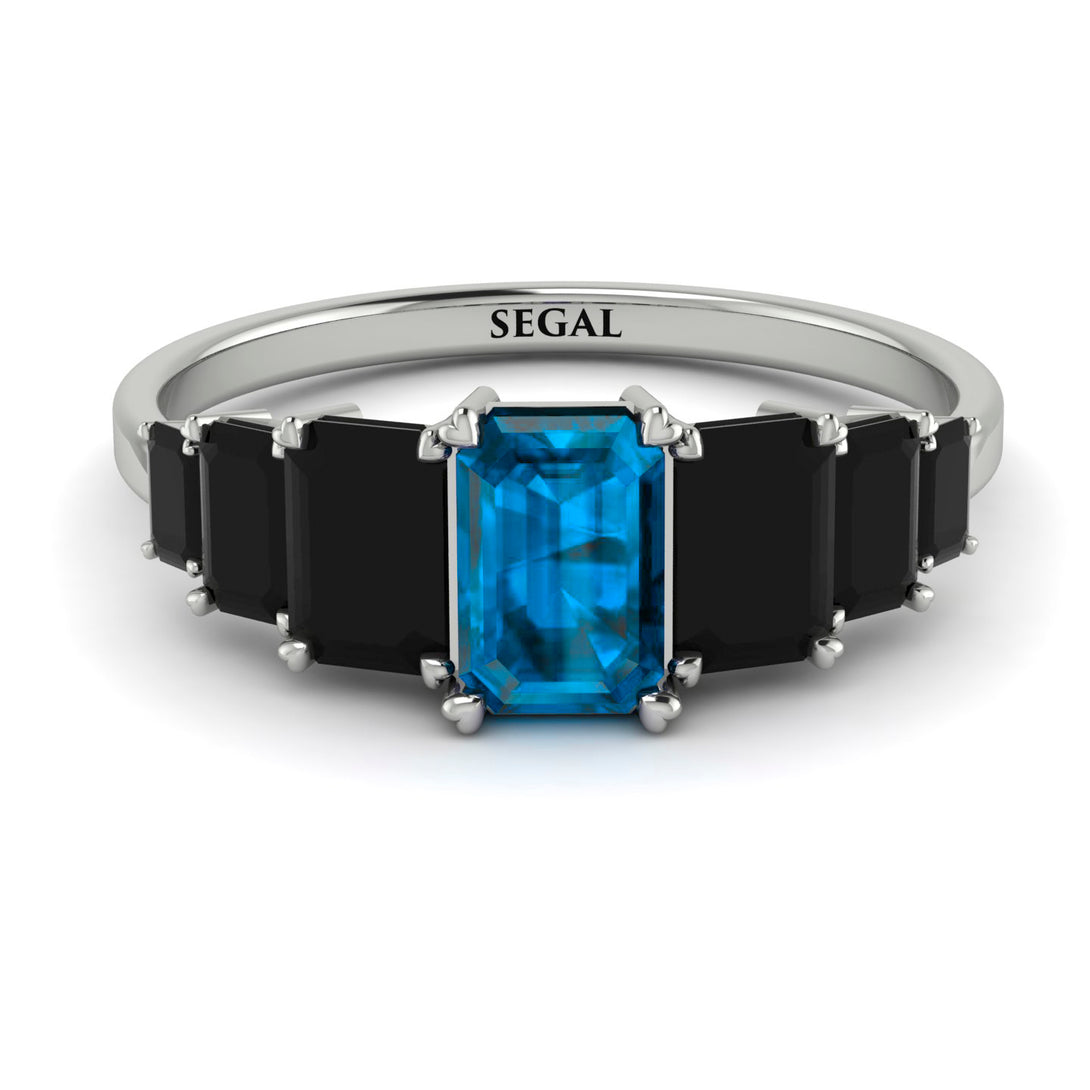 Emerald Cut Blue Topaz Geometrical Ring - Briella No. 509