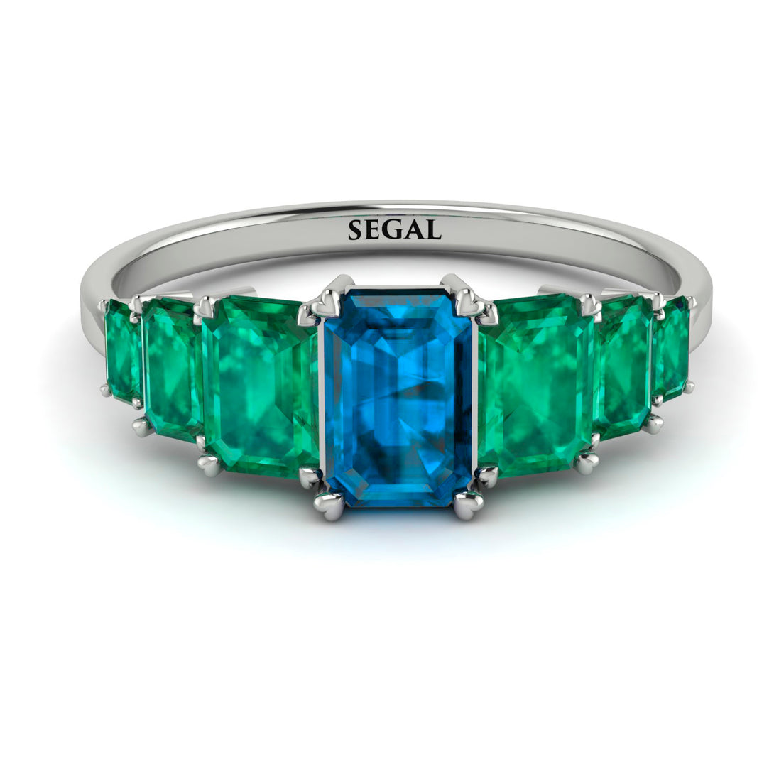Emerald Cut Blue Topaz Geometrical Ring - Briella No. 506