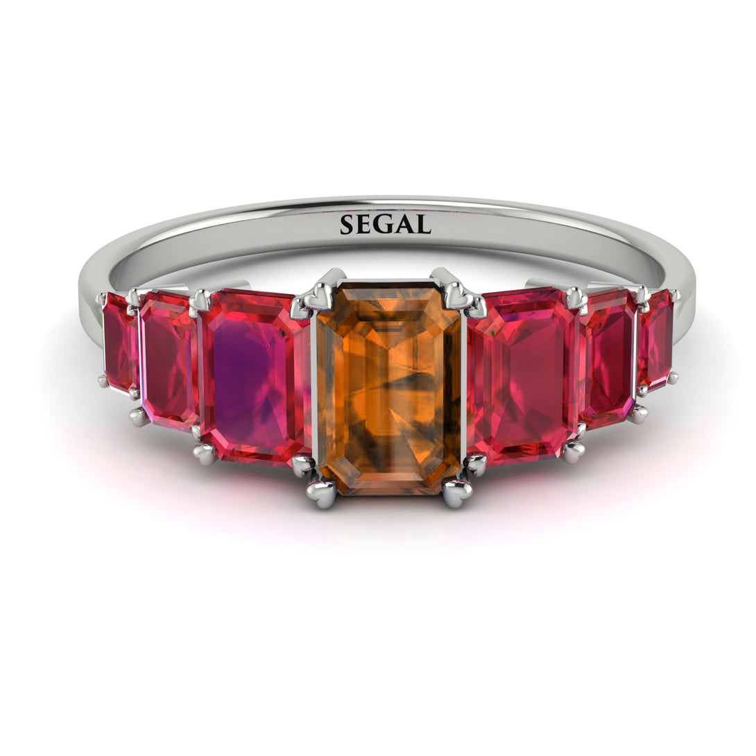 Emerald Cut Brown Diamond Geometrical Ring - Briella No. 1112