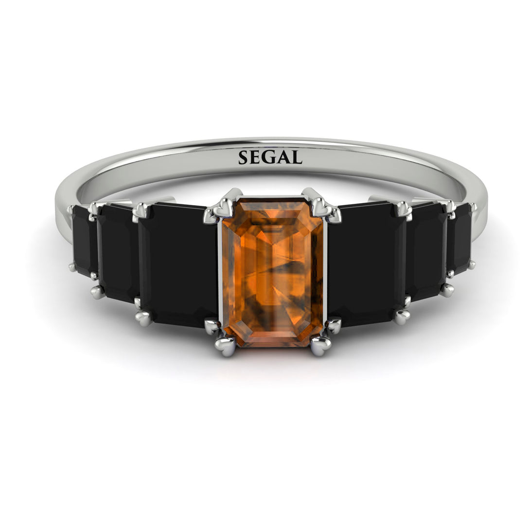 Emerald Cut Brown Diamond Geometrical Ring - Briella No. 1109